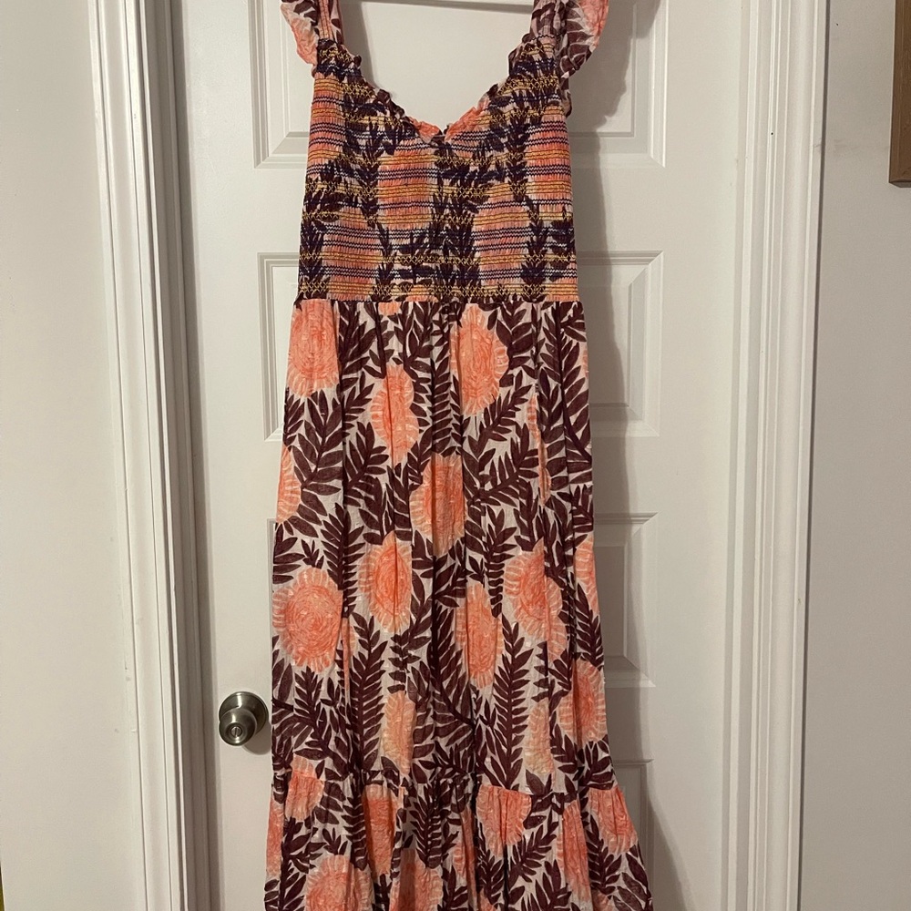 Anthropologie Orange Tiered Ruffled Maxi Sundress